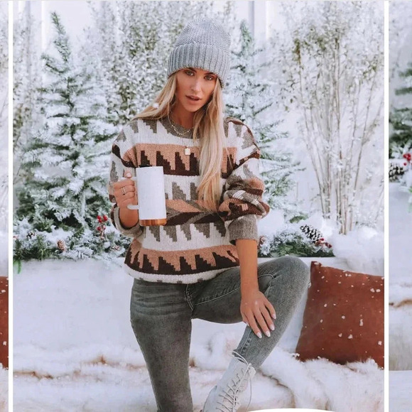 NEW Vici Snowdrift Knit Sweater in Mocha Combo Size Medium - Picture 3 of 10